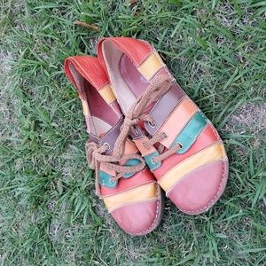 Spring step multicolor stripe leather lace shoes size 9